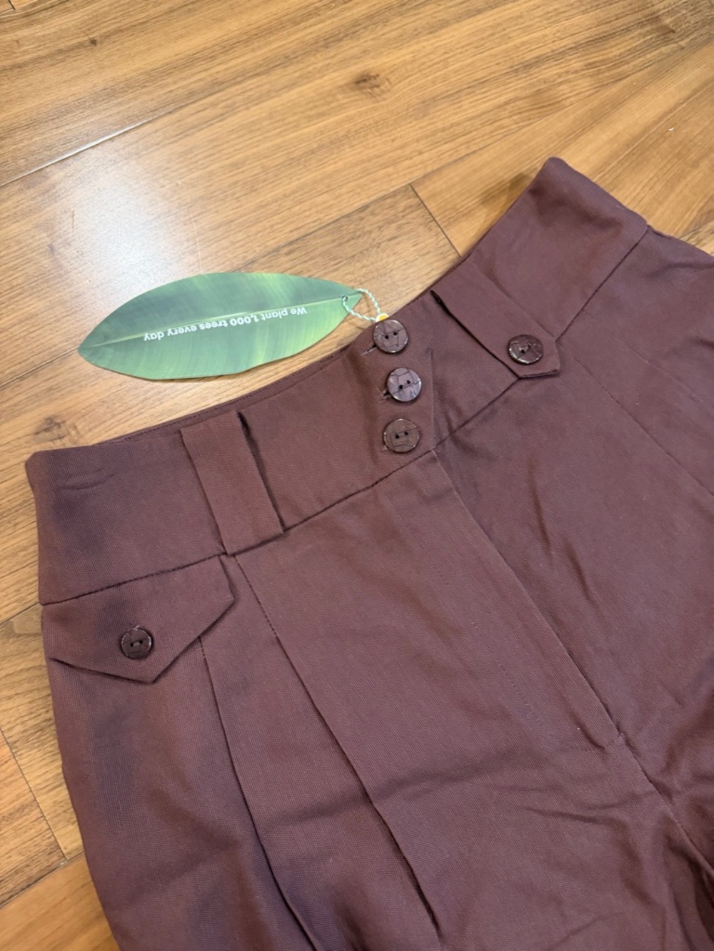 Farm Rio High-Waist Pleated Brown Women's Trousers Size M NWT - Picture 6 of 12